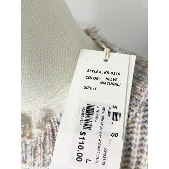 New KLEEP Kelve Heavy Gauge Kelve Ripped Knit Sweater Men's Size Large L Natural - Picture 2 of 4